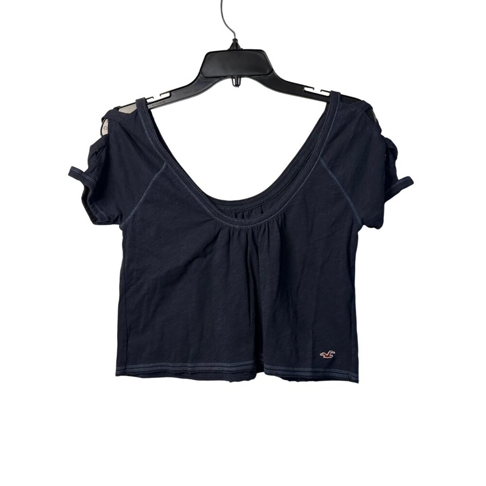 Hollister‎ Y2K Womens Small Navy Blue V Neck Crop Top Empire Waistline Style Fit